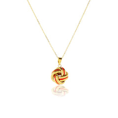 14Ct Yellow Gold Coral Enamel Love Knot Necklace
