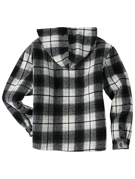 Men's Full-Zip Winter Sports Plaid Hoodie with Sherpa Lining, Warm Hooded Jacket