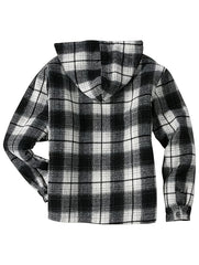 Men's Full-Zip Winter Sports Plaid Hoodie with Sherpa Lining, Warm Hooded Jacket