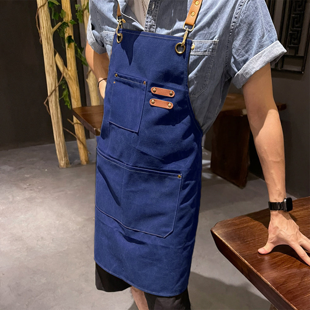 1pc Unisex Canvas-Polyester Blend Apron Durable Sturdy Construction, Adjustable Back Strap, Multiple Pockets for Enhanced Functionality | Khaki & Black Culinary Attire | Ideal for Kitchen Cooking/Baking/Grilling, Artist Painting, Coffee Bar, Servers; Perf