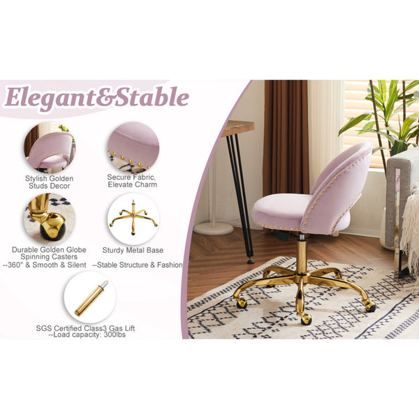 Office Chair Velvet Fabric Swivel Computer Desk Chair Comfy Armless Vanity Task Chair With Adjustable Height, Ergonomic Chair for Home Bedroom (Delicate Lilac)