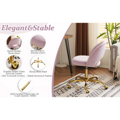 Office Chair Velvet Fabric Swivel Computer Desk Chair Comfy Armless Vanity Task Chair With Adjustable Height, Ergonomic Chair for Home Bedroom (Delicate Lilac)
