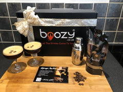 Boozy Espresso Martini Cocktail Shaker Set in Gift Box, with Glasses & Shaker, 500Ml, 5 Servings, 18% ABV, Premixed Cocktail, Shaker, X2 Ravenhead Glasses