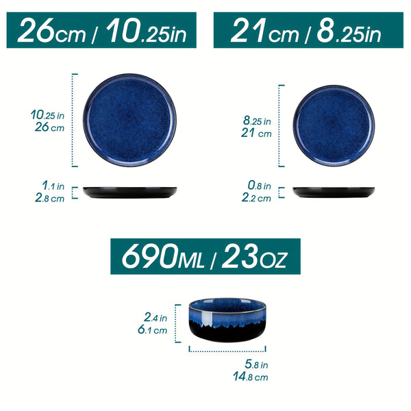 12pcs Reactive Glaze Dinnerware Set With Dinner Plate, Dessert Plate, And Cereal Bowl, Service For 4