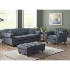 Bordeaux Button Back Blue Fabric Armchair