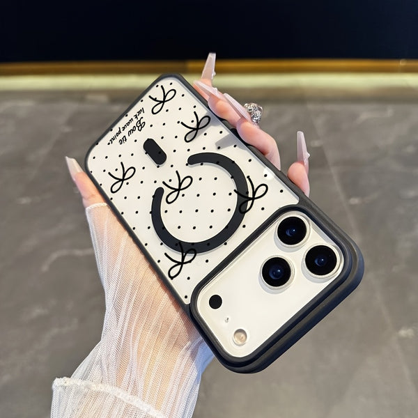 Polka Dot Bow Phone Case, Support Wireless Charging Anti-Drop Light Beige-Feeling Magnetic Case, Suitable for Iphone17Promax/17Air/16/15/14Plus/13/12/11 for samsung for galaxy A56/A55/A54/A36/A35/A26/A25/A16/A15/A06/S25Ultra/S24Fe/S23Plus/S22.