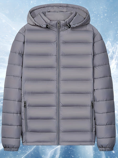 Men's Solid Hooded Jacket for Fall Winter, Men's Casual Zip Up Warm Quilted Jacket Warm And Comfortable Stylish Leisure Clothing for Outdoors.
