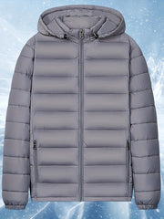 Men's Solid Hooded Jacket for Fall Winter, Men's Casual Zip Up Warm Quilted Jacket Warm And Comfortable Stylish Leisure Clothing for Outdoors.