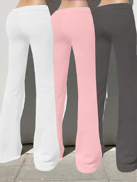 European and American Spring/Summer New Fashion Women's Bottoms: Flared Straight-Leg Pants with Classic English Text Print, Daily Casual Butt-Lifting Peach Butt Long Pants, Three-Piece Set