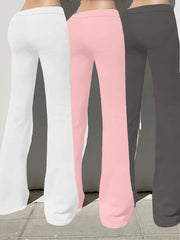 European and American Spring/Summer New Fashion Women's Bottoms: Flared Straight-Leg Pants with Classic English Text Print, Daily Casual Butt-Lifting Peach Butt Long Pants, Three-Piece Set