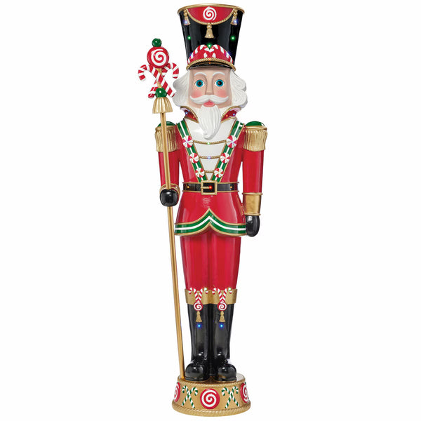 8Ft Pre-Lit Resin Candy Cane Nutcracker with 42 Colour LED and Music