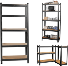 Garage Shelving Units 5 Tier Heavy Duty Shed Storage Racking Shelf Metal Boltless 1000kg Capacity 175kg Per Shelf for Warehouse Workshop Office Heavy Duty Industrial Garage Racking/Shelving Unit