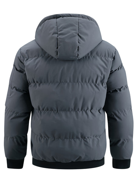 Winter New Style Padded Jacket Men'S Solid Color Fleece Coat Trendy Fashion Hooded Thickened Youth Clothes Casual Padded Coat Men