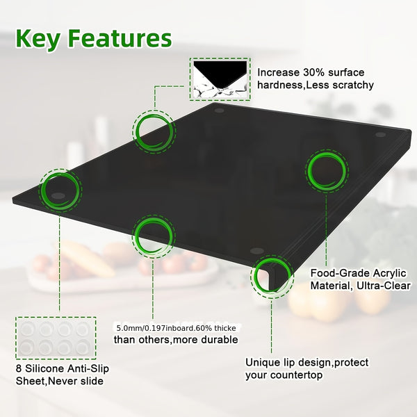 Large Black High-Tenacity PET Cutting Board With Protective Lip - Food-Safe Durable Countertop Protector For Kitchen Essentials, Scratch-Resistant Easy-Clean Design, Ideal For Holiday Gifts, Cutting Boards For Kitchen, Meal Preparation