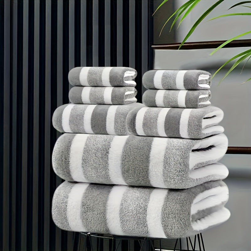 8-Piece Non-Shedding Super Absorbent Ultra-Soft Five Star Hotel Standard Two-Tone Striped Bath Towel Set