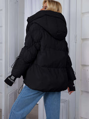 Women's Winter Casual Warm Padded Coat with Fashionable Double Hood and Windproof Cuffs