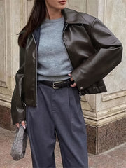 Fashionable Casual Vintage Motorcycle Women's PU Jacket