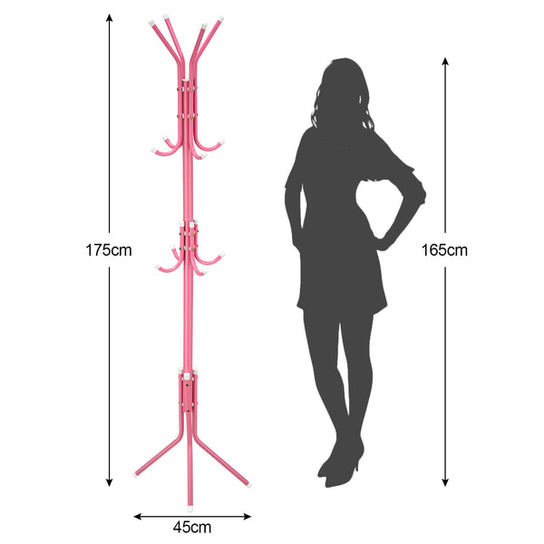 Coat Rack Stand 3-Tier 175cm Tall Metal Coat and Hat Stand with 12 Hooks for Living Room, Bedroom & Hallway