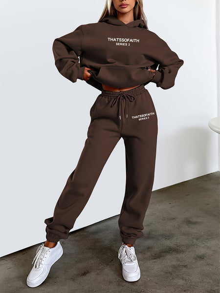 Fashionable Set of Sweatshirt And Long Pants with Letter Prints for Women