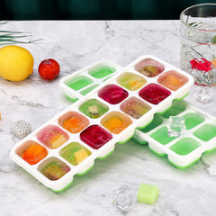 Vinsani 4 Pack Ice Cube Trays with Clear Removable Lid Easy-Release Silicone Flexible Ice Cube Moulds LFGB Certified and BPA Free Stackable Durable - Green