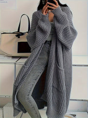 Women's Elegant Casual Solid Color Cardigan - Medium-Length Open Front Blouse with Long Sleeves, Machine Washable Swe Coat for Fall/Winter Daily Wear & for travel, Layering Piece under Jackets or Dresses