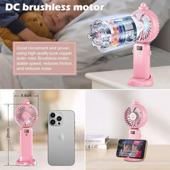 SJMR Powerful Hand Fan with Mist and LED Display – USB Rechargeable Mist & Cooling Fan for Travel, Outdoors, Makeup – Foldable, Long Battery, Portable Personal Fan