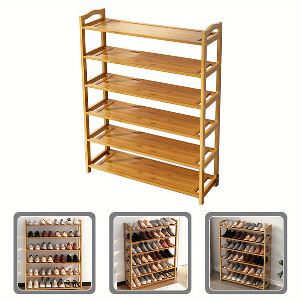 TOYANDONA Space-Saving Bamboo Shoe Rack, Multi-Tier Freestanding Organizer, 4/5/6 Tier Organizational Shelf for 24-30 Pairs of Shoes, Suitable for Entryway, Closet, Bedroom And Hallway Storage