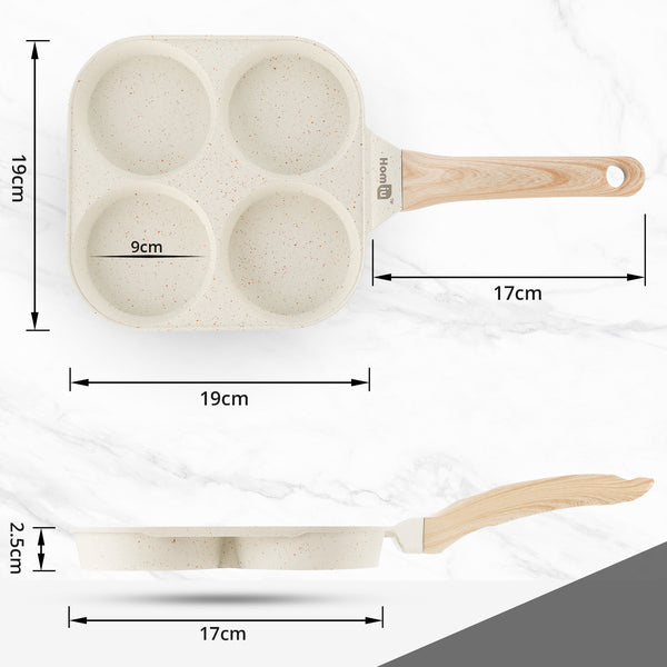 Homiu Egg Frying Pan – 4-Cup Non Stick Breakfast Skillet for Eggs, Pancakes & Omelettes – Induction, Gas & Electric Hob Compatible – Aluminium with Heat-Resistant Handle