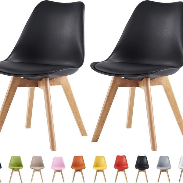 mcc direct Set of 2 Dining Chairs Wooden Legs Soft Cushion Pad Stylish DELUXE Retro Lounge Dining Office EVA