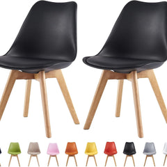mcc direct Set of 2 Dining Chairs Wooden Legs Soft Cushion Pad Stylish DELUXE Retro Lounge Dining Office EVA