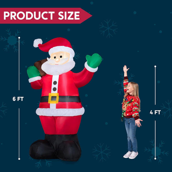 Joiedomi 6 FT Christmas Inflatable Santa with Gift Bag, Blow up Xmas Inflatable Decorations with Build in Leds for Christmas Decor, Yard Indoor Outdoor Garden Lawn Winter Decorations