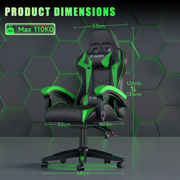 GartistGo Ergonomic Gaming Chair - Gamer Chairs with Lumbar Cushion + Headrest, Height-Adjustable Office & Computer Chair for Adults, Girls, Boys (Without footrest)