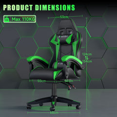 GartistGo Ergonomic Gaming Chair - Gamer Chairs with Lumbar Cushion + Headrest, Height-Adjustable Office & Computer Chair for Adults, Girls, Boys (Without footrest)