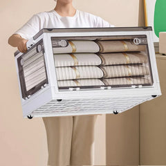 Extra Large Storage Bins with Lids, Plastic Stackable Toy Storage Box Organizer with Wheels, Foldable Rolling Storage Containers Storage Trunk for Clothes Snacks Toys Sundries Books Camping, Perfect for Living Room, Bedroom, Dorm, 61.5x42x34.5cm