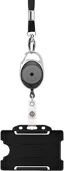 Retractable Lanyard and Badge Holder Trio Triple Pack by Lanyardstomorrow - Set Includes a Single Plain Lanyard, Extendable Carabiner Yoyo Reel Clip and Rigid ID Card Holder (Black)
