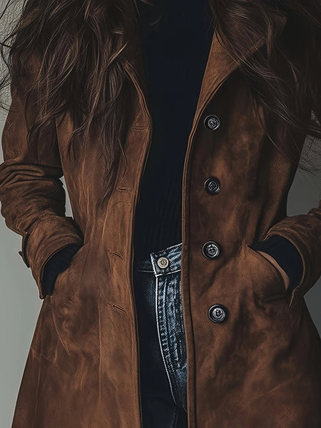 Women's Elegant Vintage Coat - Classic notched lapel, Front Button Closure, Structured H-Silhouette