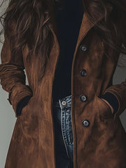 Women's Elegant Vintage Coat - Classic notched lapel, Front Button Closure, Structured H-Silhouette
