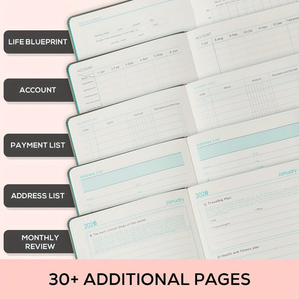 2026 Diary, A5 Diary Planner Daily and Monthly, Diary Page a Day Form January 2026 to December 2026, with Monthly Tabs | 4 Planning Stickers | Inner Pocket, 21.5 X 14.5cm
