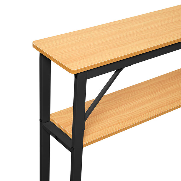 Minimalist Wooden Console Table - Slim Wall-Mounted Single/Double Tier Entryway Shelf with Carbon Steel Frame, Space-Saving Narrow Hallway Table, Bedroom/Living Room Table (80x20cm, MDF Wood + Black/White Metal)
