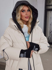Women's Winter Casual Warm Padded Coat with Fashionable Double Hood and Windproof Cuffs