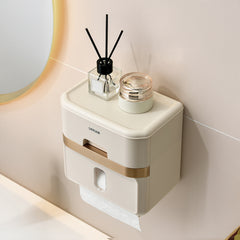Luxury-inspired no-drill wall-mounted tissue dispenser, waterproof bathroom storage rack, kitchen paper holder, toilet roll holder, dual-purpose tissue/roll dispenser, multi-functional tissue storage rack. Compact design suitable for bathrooms, kitchens,