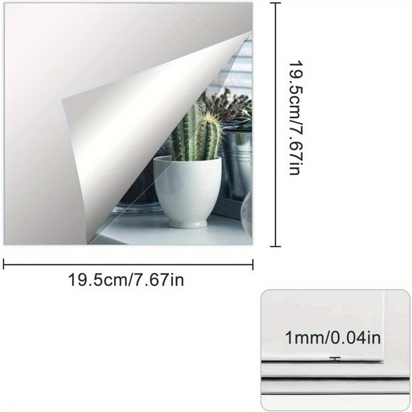 4 Pack Self Adhesive Mirror Tiles Thick Acrylic 20x20cm Mirror Stickers Self Adhesive Mirror Adhesive Mirror Tiles for Home Decoration