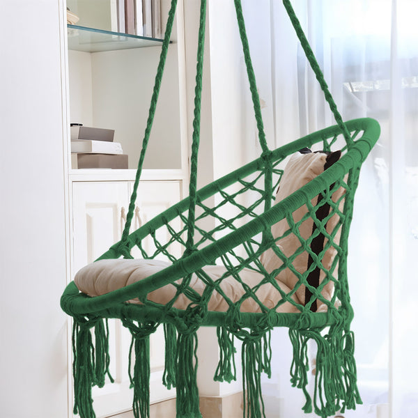 Courtyard Woven Hanging Basket, Hanging Cotton Rope Iron Ring Hanging Chair, Balcony Rocking Chair, Suitable for Indoor, Outdoor, Home, Balcony, Courtyard, Garden, Maximum Load Capacity: 200kg, Material: Iron Ring, Cotton Rope (No Include Cushion)