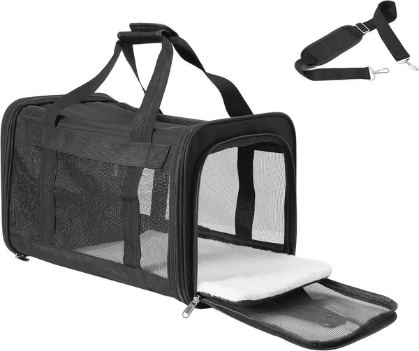 Foldable Pet Carrier Backpack with Adjustable Shoulder Strap, Dog Transport Box for Medium Small Dogs Cats, Load Capacity 3-6 kg, Travel Carrier, Black