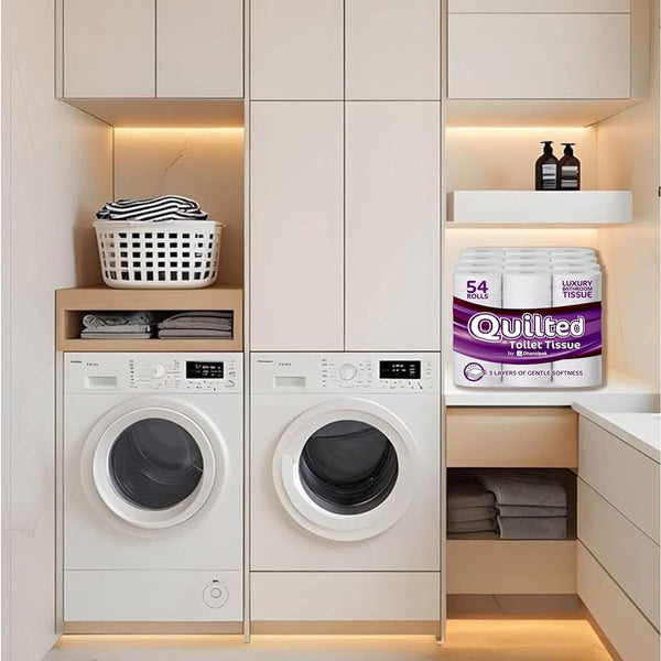 54 Rolls of 3-Ply Premium Quilted Toilet Paper | Generous Length per Roll | Luxuriously Soft, Strong & Highly Absorbent Toilet Tissue