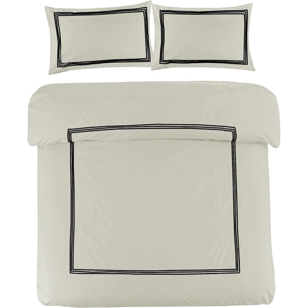 My Home Store Polycotton Bratta Duvet Cover Set - Our 3pc Soft stitch Embroidered button closure Quilt cover with matching Embroidered envelop closure Pillowcases | Breathable & Lightweight Duvet cover set