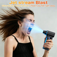 Turbine fan with 140000 revolutions per minute powerful blowing -4-speed speed regulation, multi head nozzle, LED light, suitable for car snow removal, computer dust removal, grill cleaning, outdoor camping, and home ventilation maintenance, wireless port