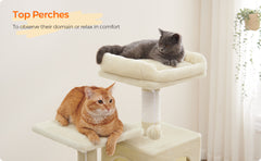 112 cm Cat Tree, Multi-Level Soft Plush Cat Tree, Cat Tower Condo with 4 Cat Scratching Posts, Hammock, Cave, Platform, Toys, Pink/White/Beige/Grey, Easy Assembly and Sturdy, Indoor Cat Furniture