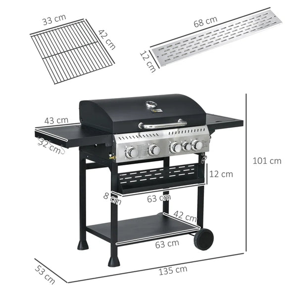 4 - Burner Free Standing Propane 40000 BTU BTU Gas Grill with Side Burner