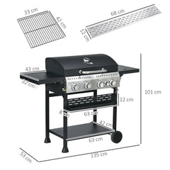 4 - Burner Free Standing Propane 40000 BTU BTU Gas Grill with Side Burner